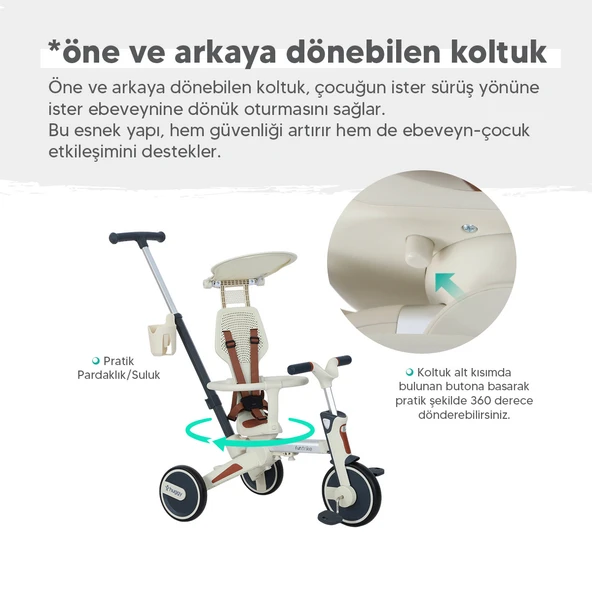 Huggy 6in1 FunTrike 3 Tekerlekli Bebek Bisikleti Ebeveyn Kontrollü, Katlanabilir ve Denge Modlu - 8