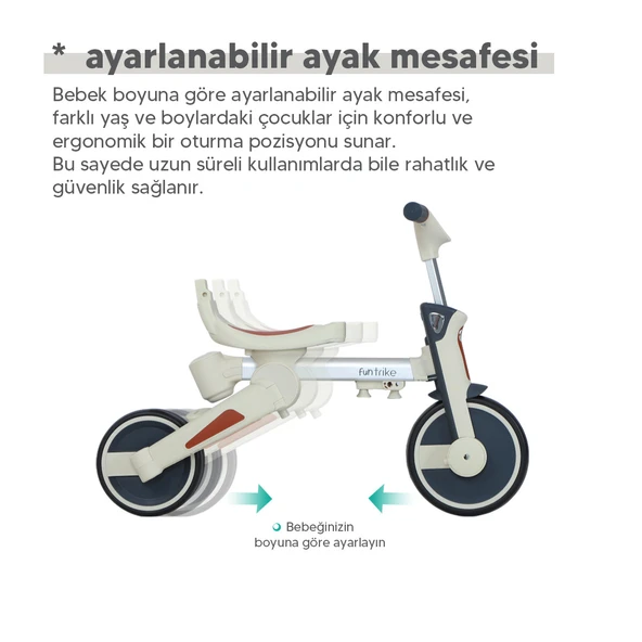 Huggy 6in1 FunTrike 3 Tekerlekli Bebek Bisikleti Ebeveyn Kontrollü, Katlanabilir ve Denge Modlu - 6