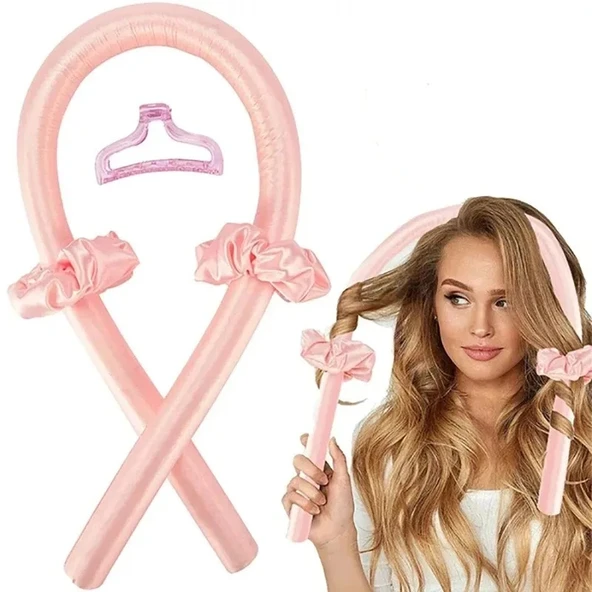 Croc 1290 Pembe Isısız Saç Şekillendirme Seti Saten Gece Bigudisi Saç Sosisi - Resim 2