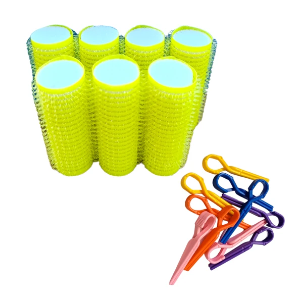 Croc 1223 Sarı 7Li Bigudi Çap:2Cm (+10Lu Plastik Pensli) Cırtlı Saç Bigudisi