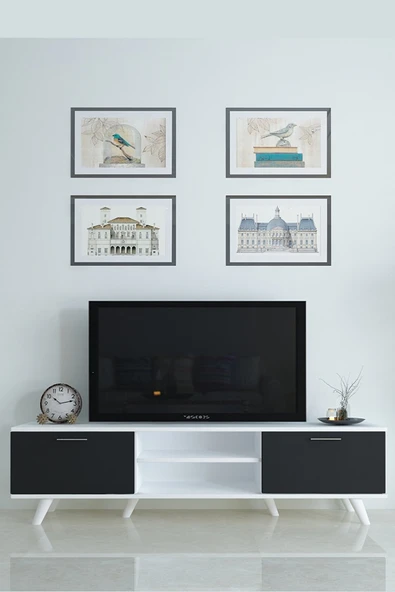 Moonlife İstanbul Tv Ünitesi Beyaz Siyah - Resim 4