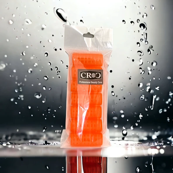 Croc 1216 Turuncu Cırtlı Plastik Bigudi 7Li Çap:2,5Cm + 10Lu Plastik Saç Pensi - Resim 3