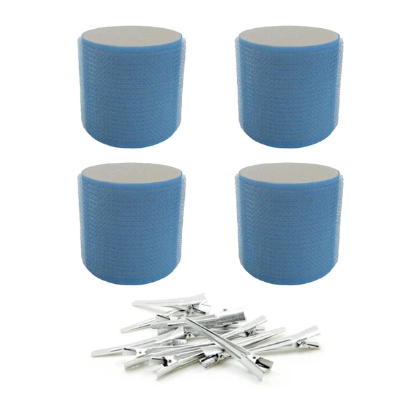 Croc 1208 Mavi Cırtlı Sünger Bigudi 4Lü Çap 6Cm + 12Li Alüminyum Saç Pensi ürün görseli