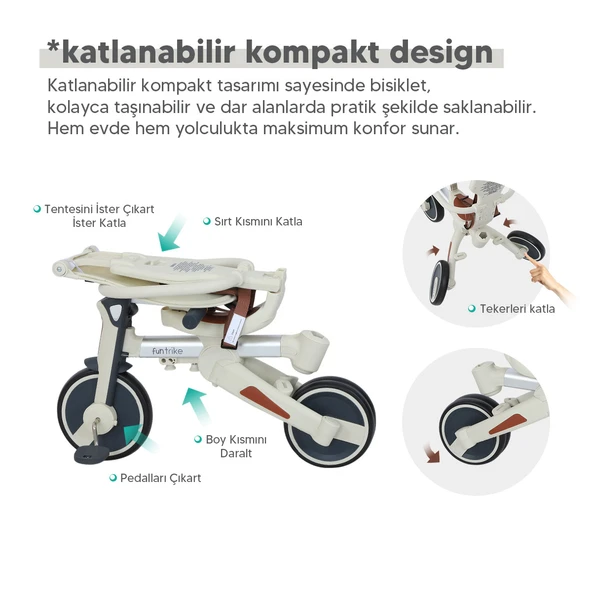 Huggy 6in1 FunTrike 3 Tekerlekli Bebek Bisikleti Ebeveyn Kontrollü, Katlanabilir ve Denge Modlu - 7