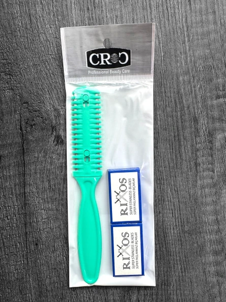 Croc SU01 Yeşil Saç Kesim Usturası -Jiletli Tarak(+10 Adet Jilet) - Resim 3