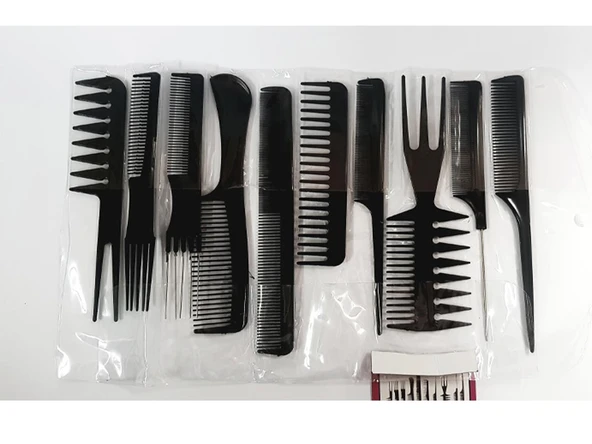 Beauty Care 10Lu Profesyonel Kuaför Tarağı - Berber Tarağı Çantalı Set - Resim 3