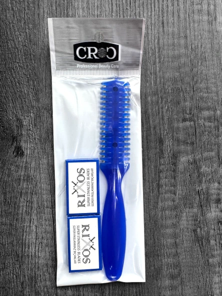 Croc SU01 Mavi Saç Kesim Usturası -Jiletli Tarak(+10 Adet Jilet) - 5