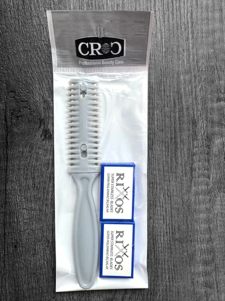 Croc SU01 Gri Saç Kesim Usturası -Jiletli Tarak(+10 Adet Jilet) - 3