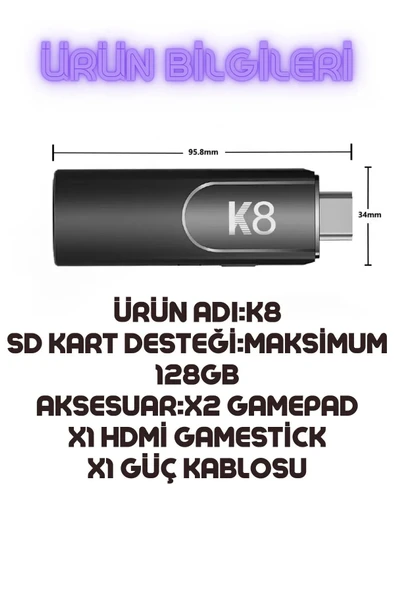 K8 4K HDMİ 10000+ Oyunlu Çift Kol 3D Retro Arcade Oyun Konsolu - Resim 4