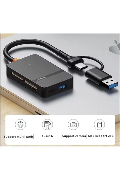 ADS-316 USB-C + USB 8 Port MS CF TF/SD DHC SDXC Kamera Kart Tak Çalıştır Kart Okuyucu - 3