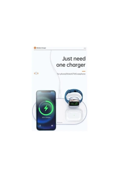 3in1 İphone Watch Uyumlu Magsafe Kablosuz Şarj Cihazı Beyaz Ch-7060 - 3
