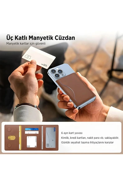 İ-Bix  iMW3 MagSafe Uyumlu Çoklu Kart Taşıma Özellikli Manyetik PU Deri Cüzdan - 4