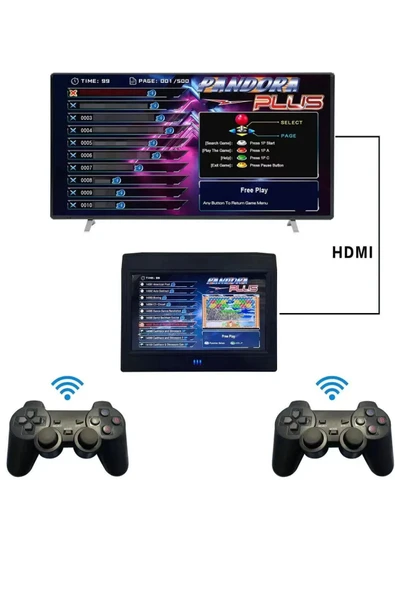 Pandora 10inç HD LCD Ekranlı 20000 Oyunlu Kablosuz Çift Kol Retro Arcade Şarjlı Oyun Konsolu - Resim 5
