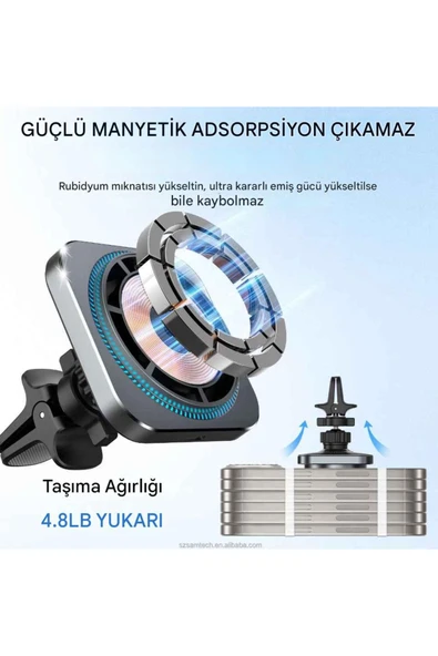 Magsafe Güçlü Manyetik 15W Hızlı Şarj Led Işıklı Araç Telefon Tutucu - 4