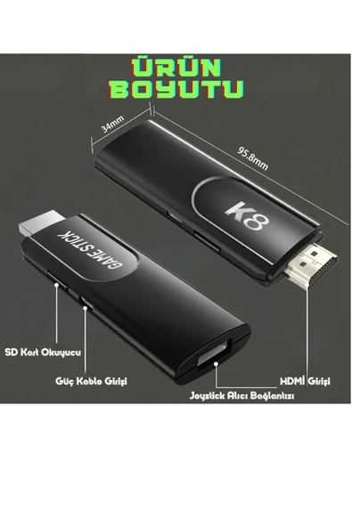 K8 4K HDMİ 10000+ Oyunlu Çift Kol 3D Retro Arcade Oyun Konsolu - Resim 2