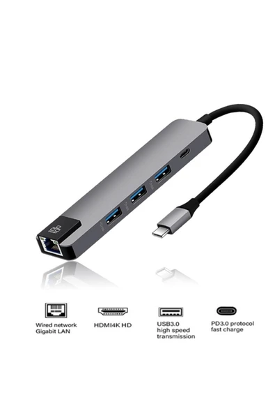 6-1 Macbook Matebook Hdmi Ethernet Usb Çoklayıcı Type-c Hub Çevirici