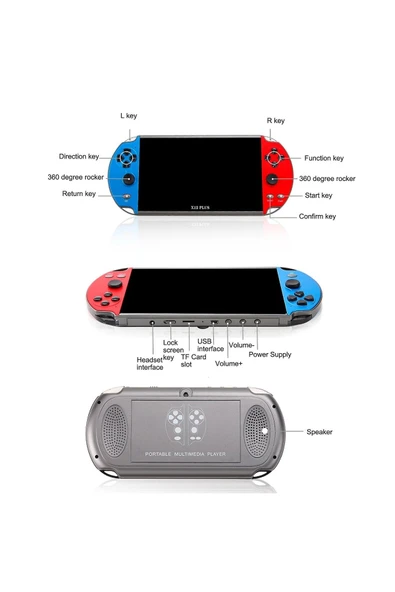 X12 PLUS 7'inç Uyumlu LCD HD Ekran TV Out 10000+ Oyunlu Arcade Retro Oyun Konsolu - 4