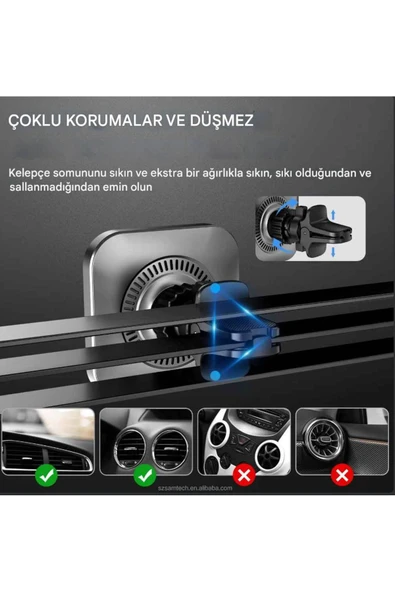 Magsafe Güçlü Manyetik 15W Hızlı Şarj Led Işıklı Araç Telefon Tutucu - 5