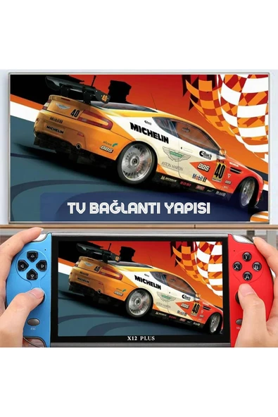 X12 PLUS 7'inç Uyumlu LCD HD Ekran TV Out 10000+ Oyunlu Arcade Retro Oyun Konsolu - 2