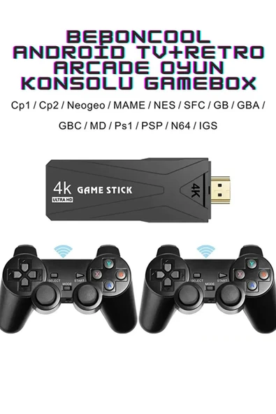 GT-65 YouTube,Netflix,Google Android TV Box 10000 Game Kablosuz kol Retro Arcade Oyun Konsolu - Resim 2