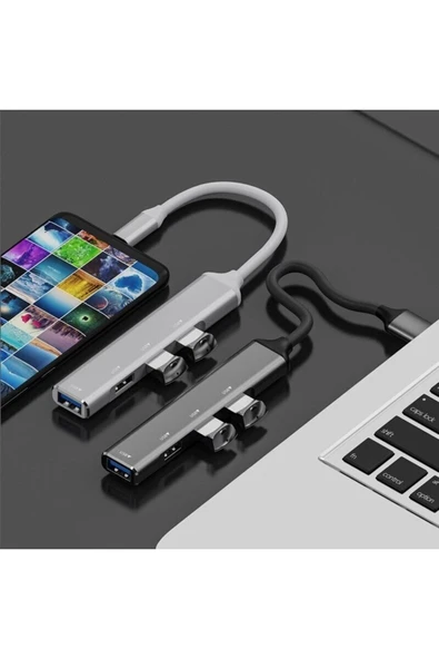 Type C Giriş 4x Usb Hub Otg Cihazı Laptop Notebook Bilgisayar Telefon Televizyon Usb Çoklayıcı - 2