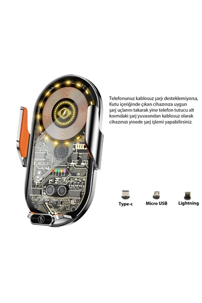 C13 Kablosuz 360 Derece Ayarlanabilir Indüksiyonlu 15w Hızlı Şarj Araç Ve Tutucu - 2