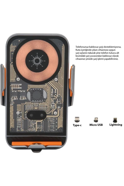 C11 Kablosuz 360 Derece Ayarlanabilir Indüksiyonlu 15w Hızlı Şarj Araç Ve Tutucu - 2