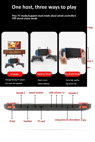 X40 7'inç 16GB Hafıza 3000 Oyunlu HD Retro Video Oyun Konsol - 5