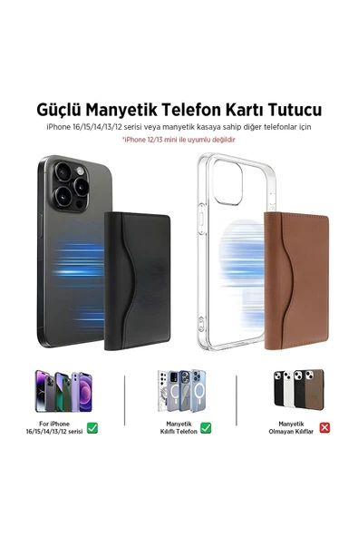 İ-Bix  iMW3 MagSafe Uyumlu Çoklu Kart Taşıma Özellikli Manyetik PU Deri Cüzdan - 7