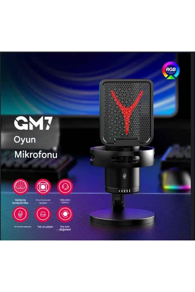 GM7 Profesyonel RGB Semi Pro Tak Çalıştır Usb Kablolu Vlog Canlı Yayın Stüdyo Mikrofon - 2