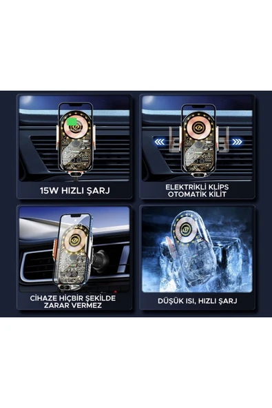 C13 Kablosuz 360 Derece Ayarlanabilir Indüksiyonlu 15w Hızlı Şarj Araç Ve Tutucu - 4