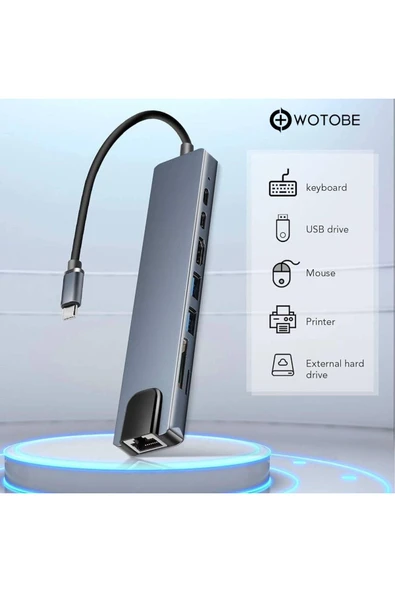 8'i 1 Arada 4K 60Hz USB Type C SD TF HDTV Rj45 Dönüştürücü Hub - Resim 7