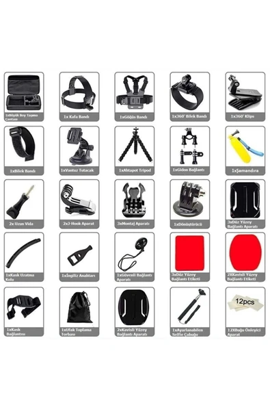 50 Parça Aksiyon Kamerası Aksesuar Seti - 3