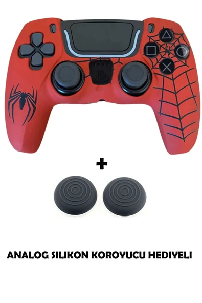 PS5 Dualsense Spider-Man Desenli Koruyucu Silikon Kılıf + Analog silikon Koruyucu