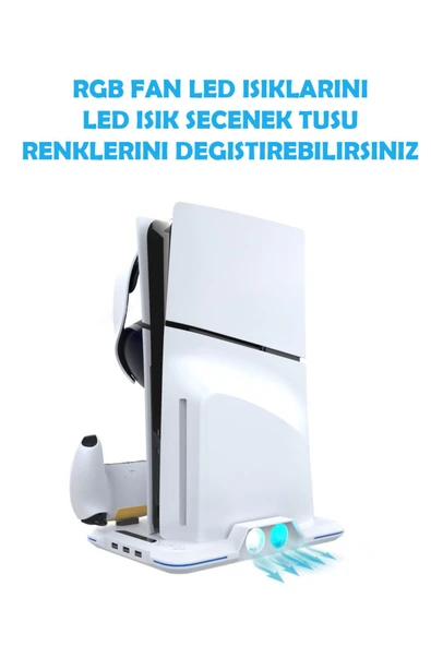 İpega P5S020W PS5 Slim Disk/PS5 Slim Dijital Uyumlu RGB Soğutucu Fanlı Stand - 3