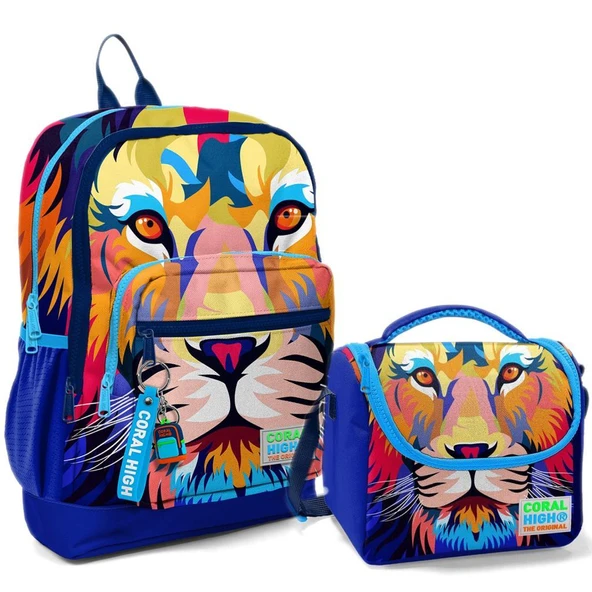 Coral High 2li Set Aslan Desenli Okul Çantası Beslenme 23741