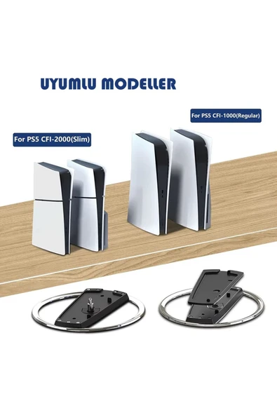 PS5 / PS5 Slim Konsol Diskli ve Dijital Model için Vidalı Metal Dikey Stand - 5