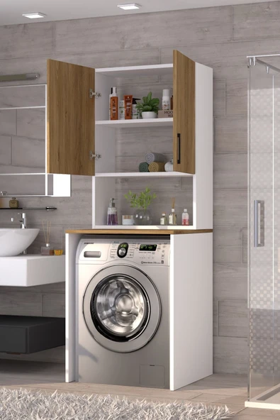 Üst Dolaplı Çok Amaçlı Çamaşır Makinesi Dolabı Çam - 2