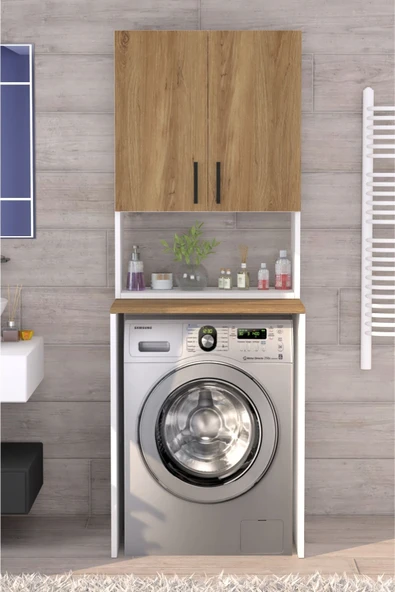 Üst Dolaplı Çok Amaçlı Çamaşır Makinesi Dolabı Çam