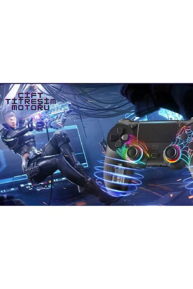 PS4/PC Uyumlu RGB Çift MOtor Titreşimli Spiderman Bluetooth Oyun Kolu - 7