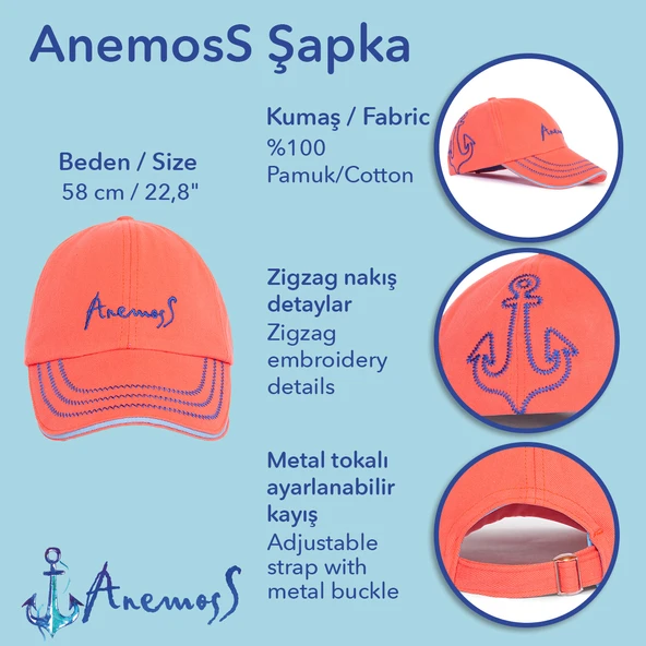 Anemoss Mercan Çapa Nakışlı Yazlık Şapka – Pamuklu, Hafif ve Nefes Alabilir Kumaş - 6