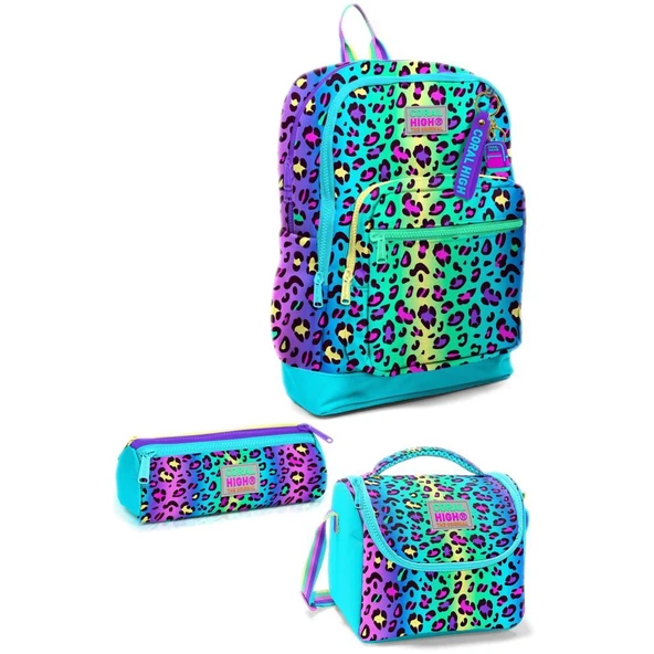 Coral High Desenli Okul Çantası Beslenme Kalemlik 3lü Set 23769