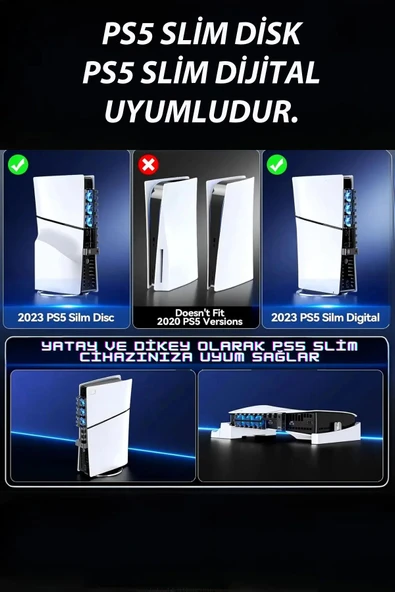 PG-P5S005 PS5 Slim Disk-PS5 Slim Dijital Uyumlu 3 Kademeli LED Işıklı Arka Soğutucu Fan - 4