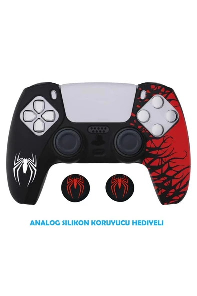 PS5 Dualsense Spider-Man Koruyucu Silikon Kılıf + Analog silikon Koruyucu