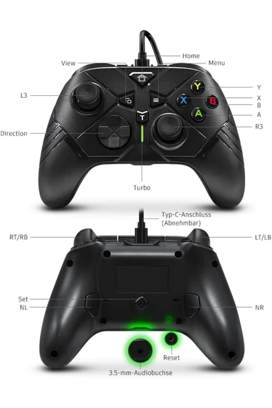 PC Kablolu USB Gamepad Windows 10/11 Uyumlu 3,5 mm Ses Jaklı Makro ve Turbo Tuşlu Oyun Kolu - 4