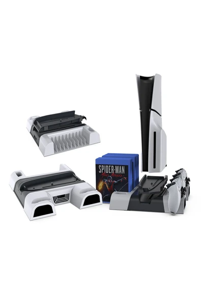 PS5 Disk Dijital/PS5 Slim Disk Dijital Uyumlu Multi Fonksiyonel Soğutucu Şarj İstasyonu - 6