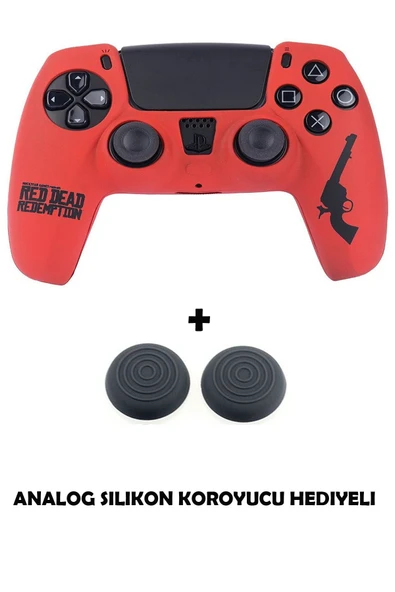 PS5 Dualsense Red Dead Redemption Desenli Koruyucu Silikon Kılıf + Analog silikon Koruyucu