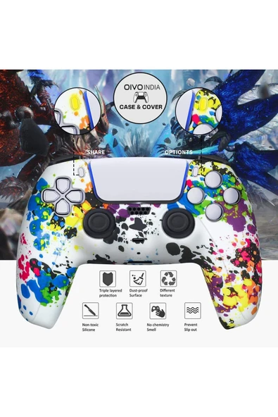 PS5 Dualsense Grafiti Temalı Koruyucu Silikon Kılıf + Analog silikon Koruyucu - 2