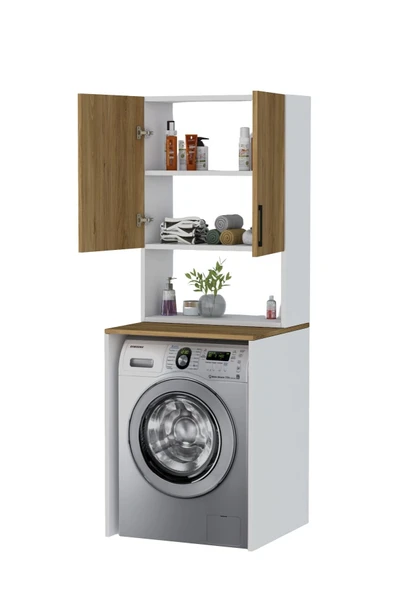 Üst Dolaplı Çok Amaçlı Çamaşır Makinesi Dolabı Çam - 6