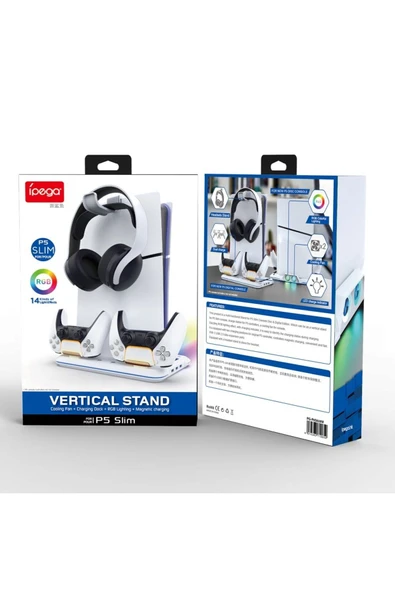 İpega P5S020W PS5 Slim Disk/PS5 Slim Dijital Uyumlu RGB Soğutucu Fanlı Stand - 8
